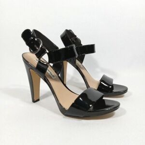 KARL LAGERFELD PARIS Cieone Black Patent Leather Dress Sandal Womens Size 8.5